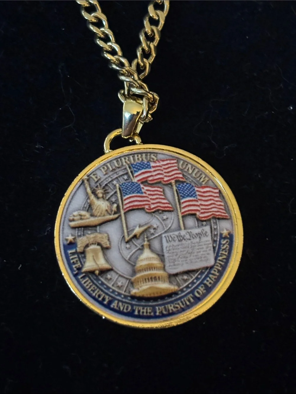 Gold-Tone Patriotic Eagle Pendant Necklace - Red, White & Blue